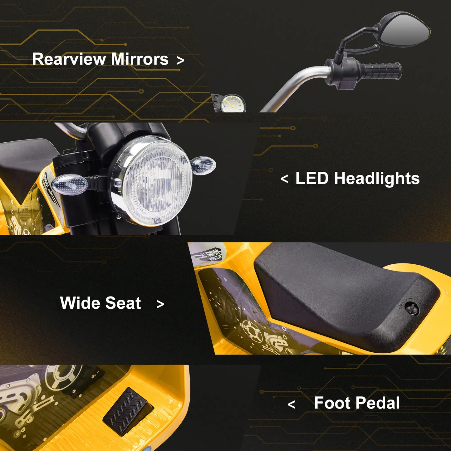 Kids Electric Motorcycle, 6V Battery Powered, 3-Wheels, Yellow Electric Motorcycles at Gallery Canada