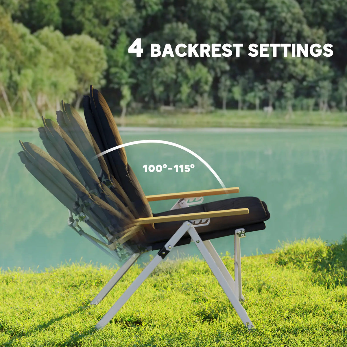 Portable Folding Camp Chairs 2 Pack, Padded Seat, High Back Recliner, Black Picnic Tables & Camping Chairs at Gallery Canada