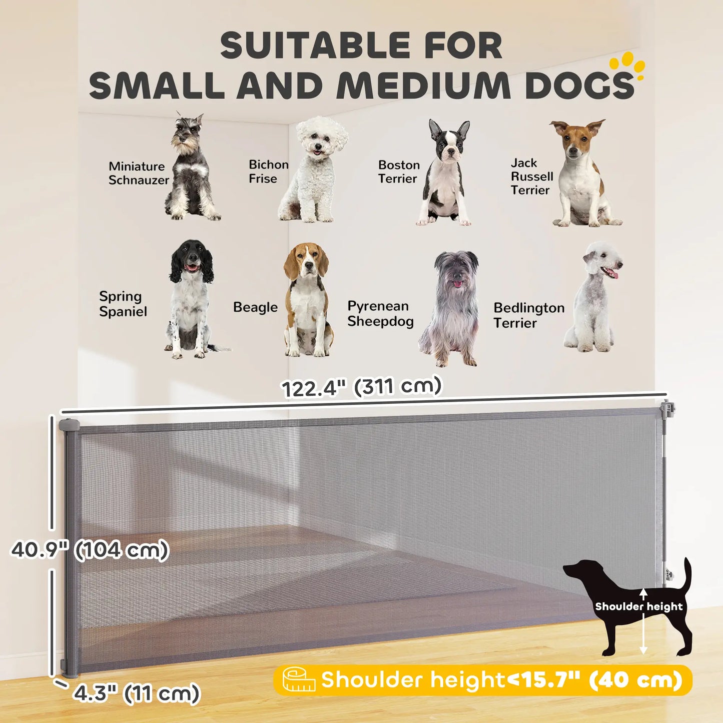 Retractable Dog Gate, 41" Tall, 122" Wide, Mesh Pet Gate Pet Gates at Gallery Canada