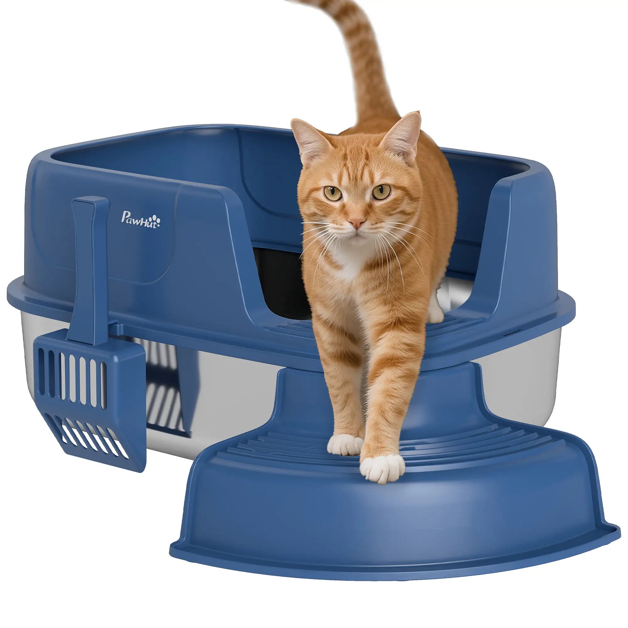 Stainless Steel Cat Litter Box, High Side with Scoop, Anti-Leakage, Navy Blue Cat Litter Box Enclosures at Gallery Canada