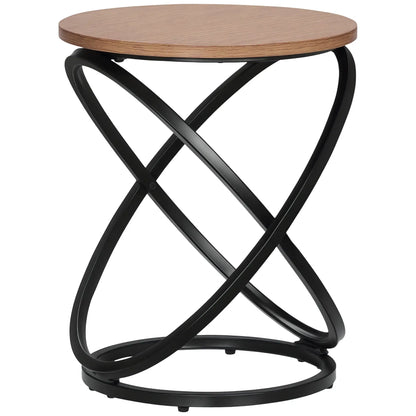 Industrial Round End Table, Steel Frame, 15.7"x15.7"x19.7", Light Brown Coffee Tables Light Brown, Black at Gallery Canada