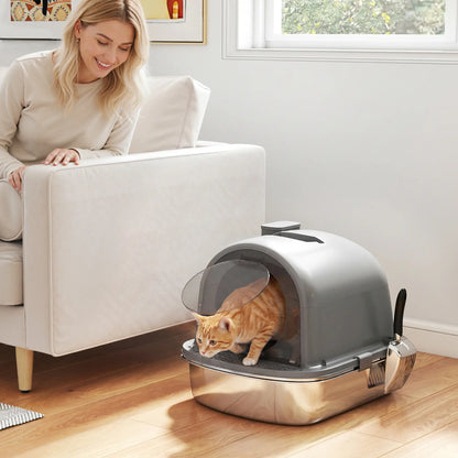Enclosed Stainless Steel Litter Box with Scoop, Handle, Stainless Steel Cat Litter Box Enclosures at Gallery Canada