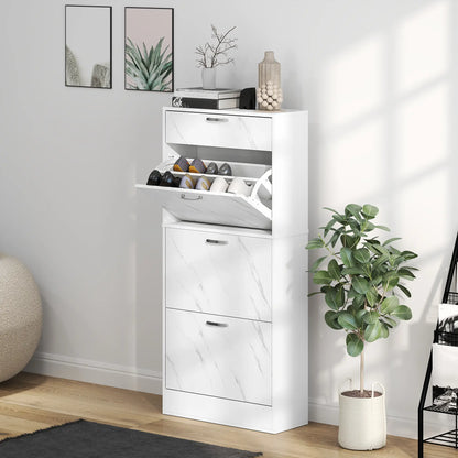 3 Flip Drawer Shoe Cabinet, Marble-Effect Narrow, White Shoe Storage Cabinets & Racks at Gallery Canada