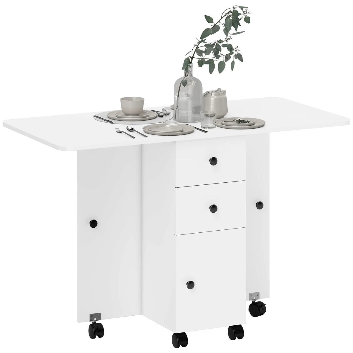 Foldable Dining Table, Rolling Kitchen Table with Storage, White Bar Tables & Dining Tables White at Gallery Canada
