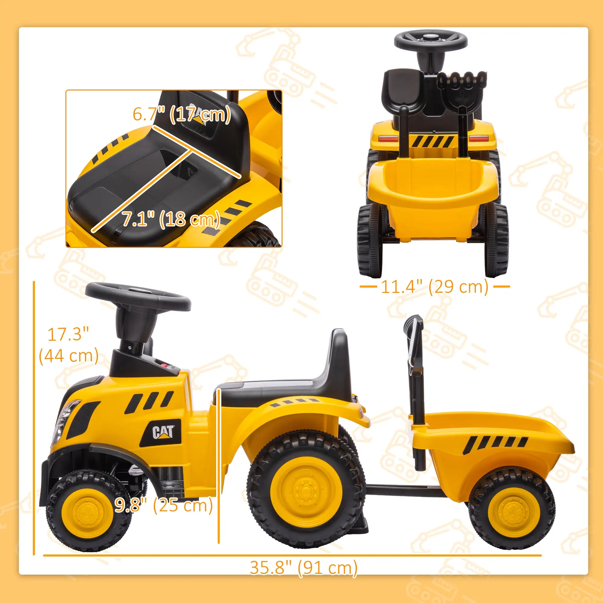 No Power Ride On Tractor with Shovel, Trailer Toy Excavators at Gallery Canada