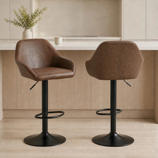 Tabourets de bar pivotants réglables Lot de 2, Cuir PU avec repose-pieds, Café