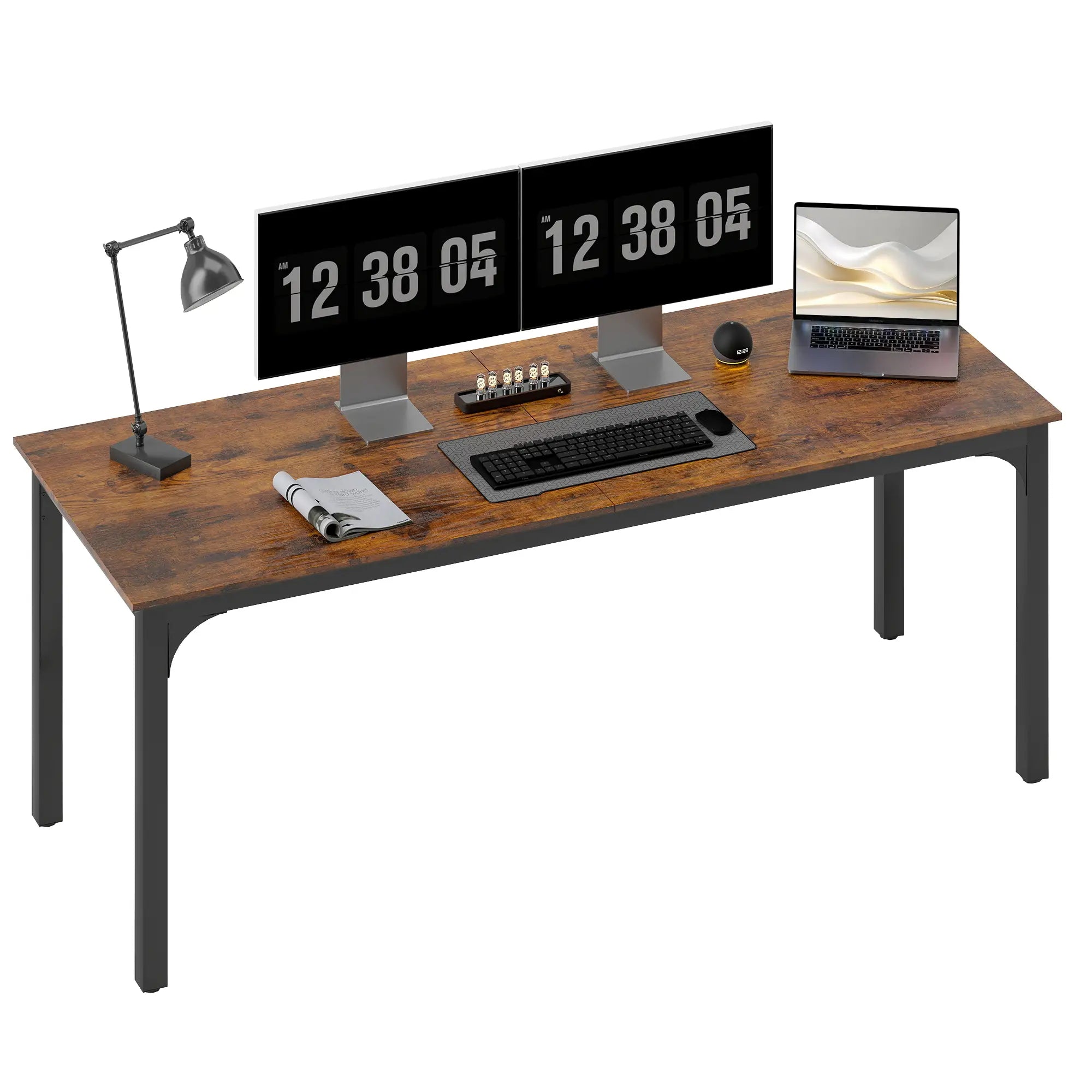 79 Inch Computer Desk, Metal Legs, Rustic Brown Computer Desks at Gallery Canada