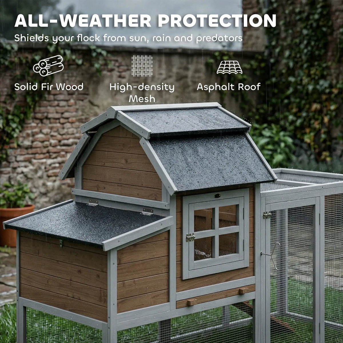 71" Chicken Coop For 3 Chickens, Wooden Hen House With Run, Removable Tray Chicken Coops at Gallery Canada