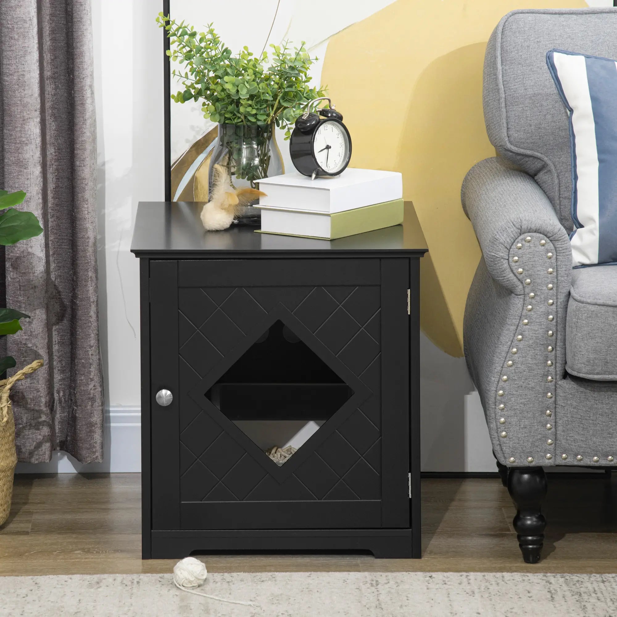 Cat Litter Box Enclosure End Table, Indoor with Magnetic Door, Black Cat Litter Box Enclosures at Gallery Canada
