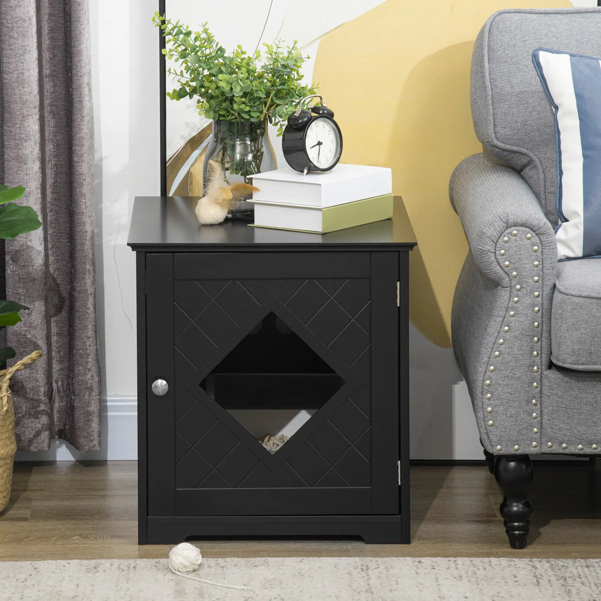 Cat Litter Box Enclosure End Table, Indoor with Magnetic Door, Black Cat Litter Box Enclosures at Gallery Canada