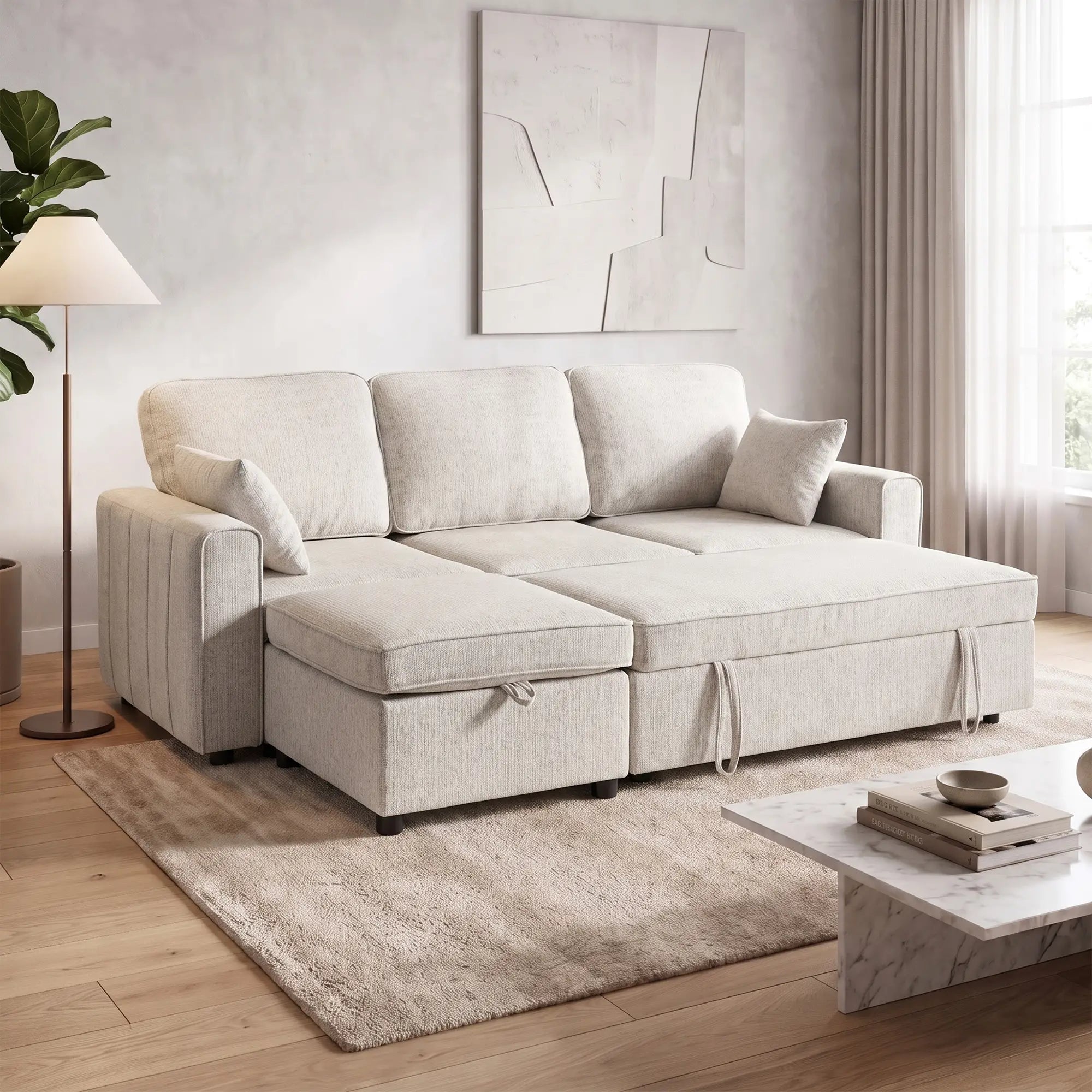 Modular Sectional Sofa Bed With Reversible Ottoman, Beige Sofas & Reclining Chairs at Gallery Canada