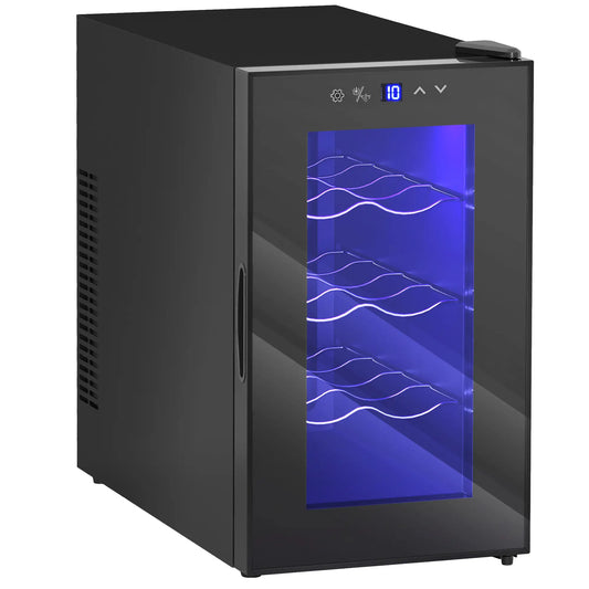 8 Bottle Wine Cooler, Glass Door, Temperature Control, Champagne Wine Racks Black at Gallery Canada