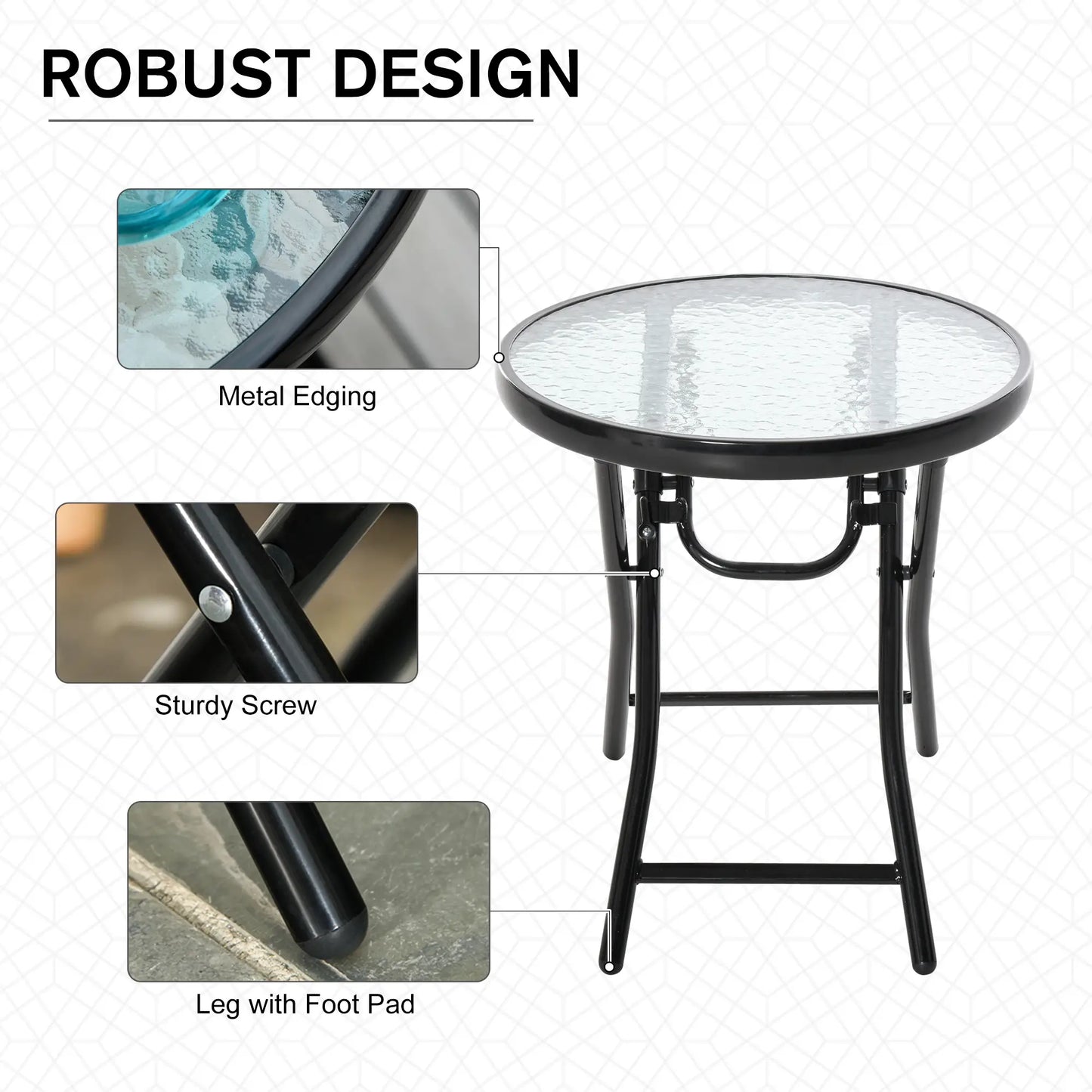 18" Round Folding Coffee Table, Tempered Glass Top, Portable for Patio, Balcony Patio Side Tables at Gallery Canada