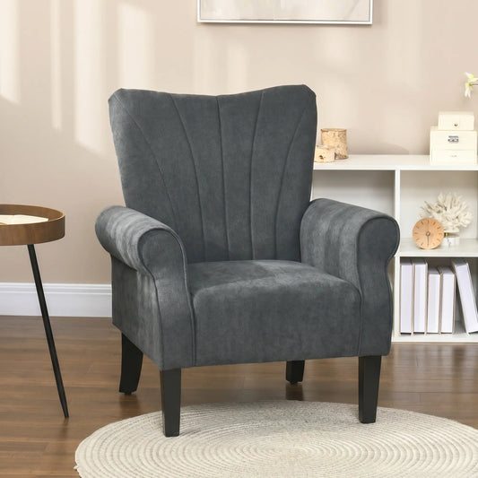 Modern Fabric Armchair, Wood Legs, Living Room, Bedroom, Dark Grey Accent Chairs Dark Grey at Gallery Canada