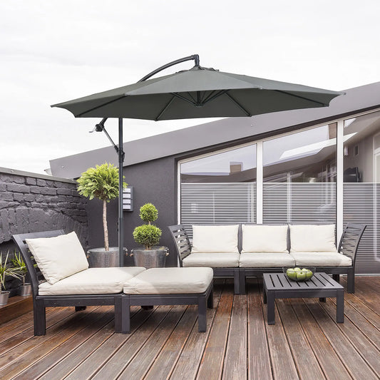 9.7ft Offset Patio Umbrella, Crank Handle, 8 Ribs, Cross Base, Cream Offset Cantilever Umbrellas Grey at Gallery Canada