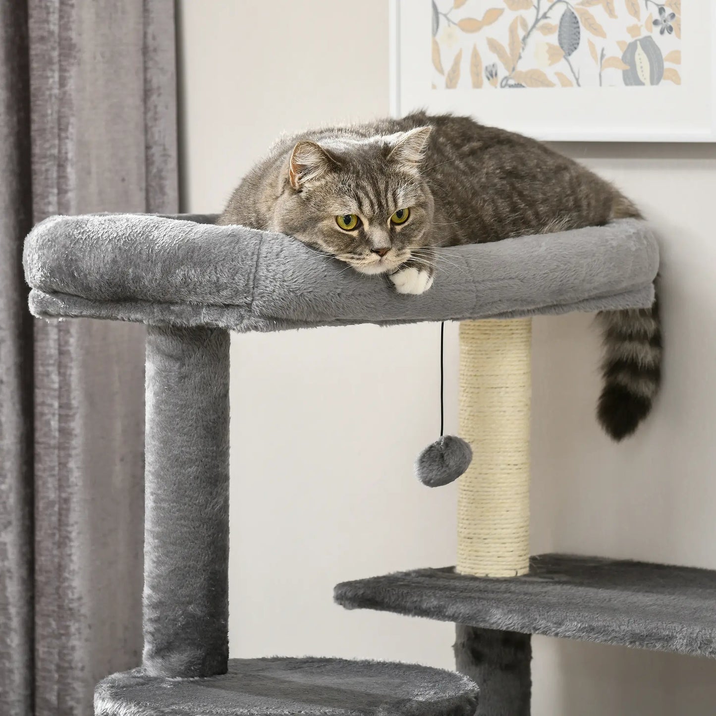 58" Tall Cat Tree for Large Cats, Scratching Posts, Bed, House, Toys, Grey Cat Towers at Gallery Canada