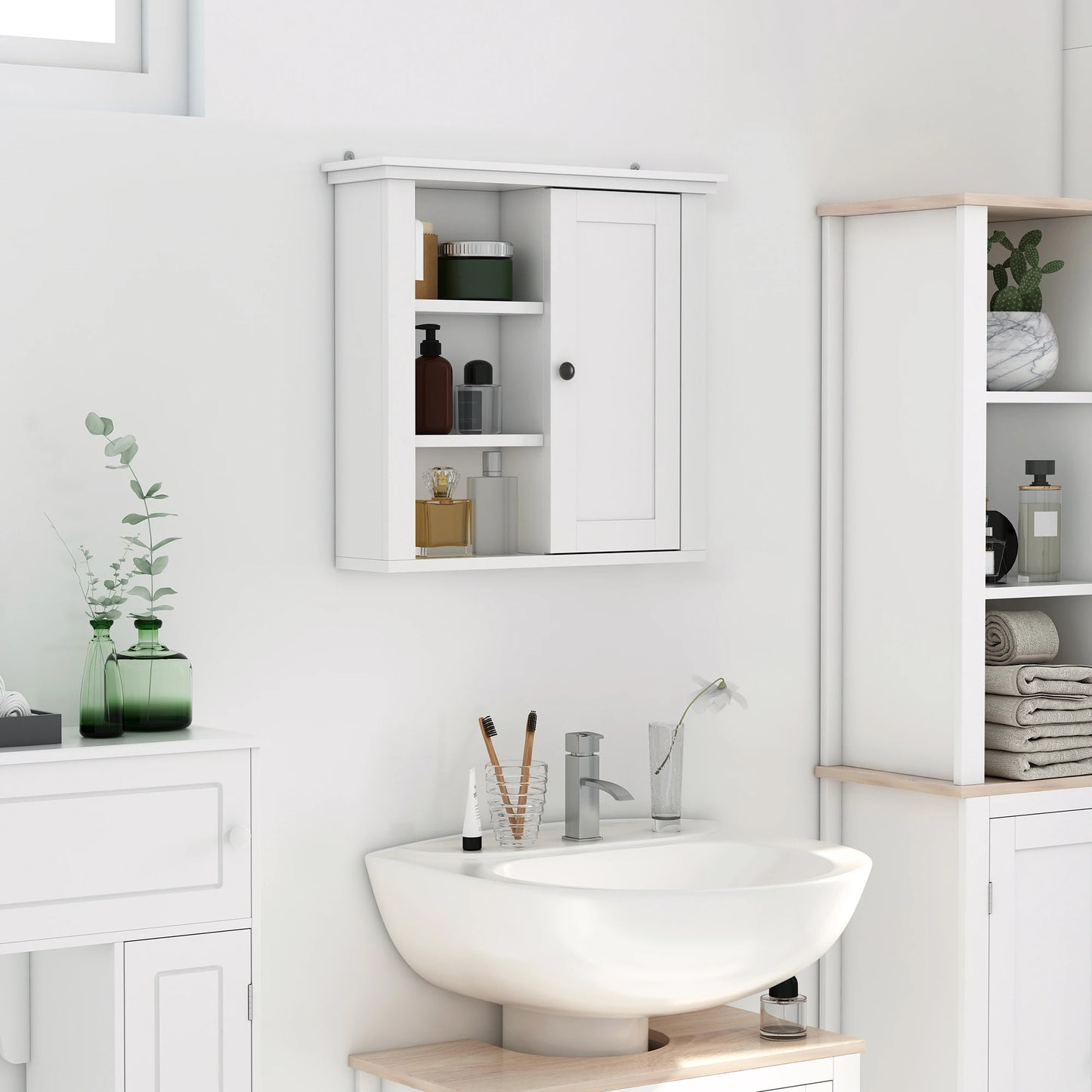 Wall Mounted Medicine Cabinet, 3 Open Shelves, Storage Cupboard, White Wall Mounted Cabinets at Gallery Canada