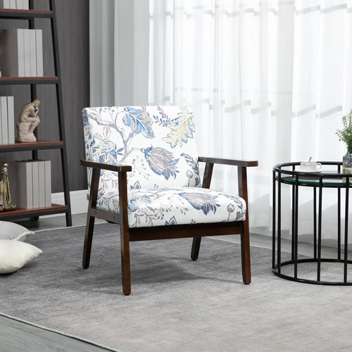 Modern Accent Chair, Cushioned Seat, Upholstered Linen-Feel, Multicolored