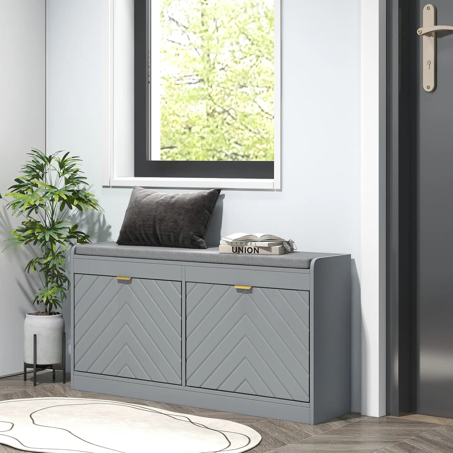 Shoe Storage with Seat, Upholstered Hallway Bench, Shoe Bench with 2 Flip Drawers and 4 Vents for 8 Pairs of Shoes Shoe Storage Cabinets & Racks at Gallery Canada