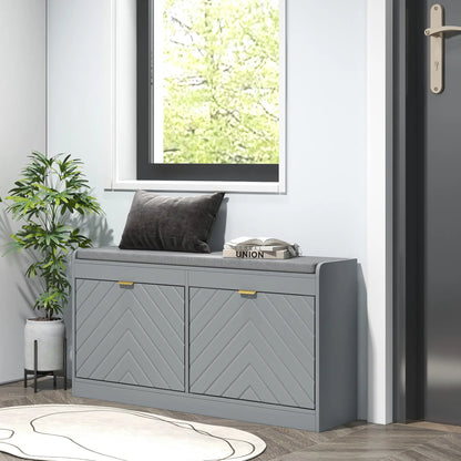 Shoe Storage with Seat, Upholstered Hallway Bench, Shoe Bench with 2 Flip Drawers and 4 Vents for 8 Pairs of Shoes Shoe Storage Cabinets & Racks at Gallery Canada