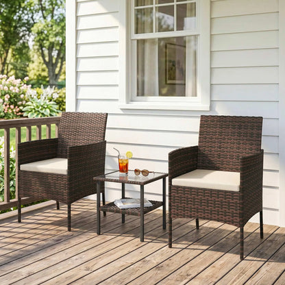 3 Piece Wicker Bistro Set, 2-Tier Glass Top Table, Khaki Bistro Sets at Gallery Canada