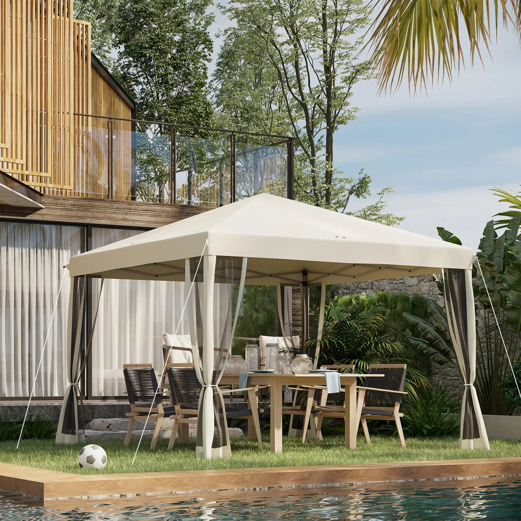 10' x 10' Pop Up Canopy Tent, Removable Mesh Sidewall, Carry Bag, Beige Pop Up Canopies at Gallery Canada