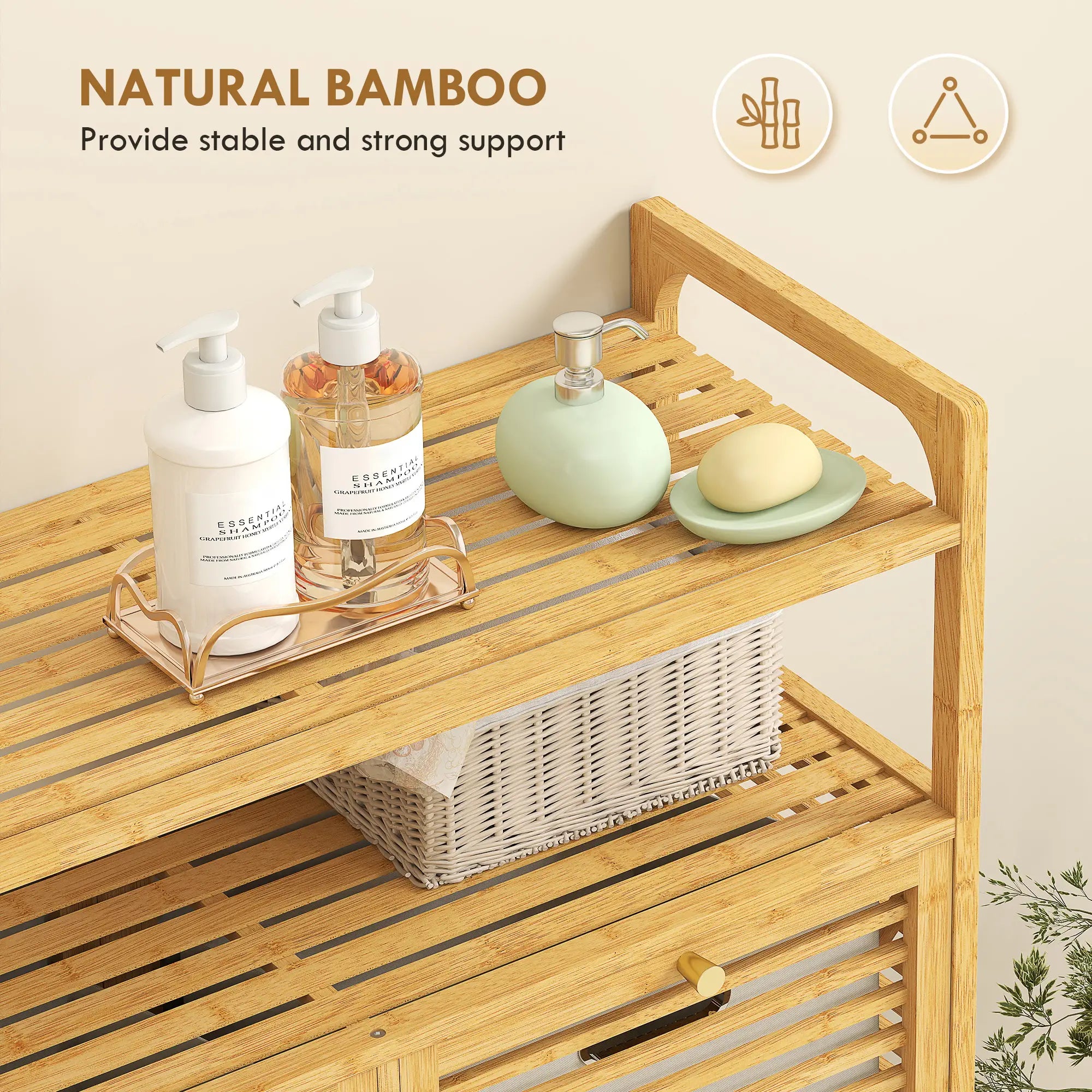 Tilt Out Laundry Hamper, Bamboo Cabinet with 2 Baskets, 2 Shelves, Natural Bathroom Cabinets at Gallery Canada