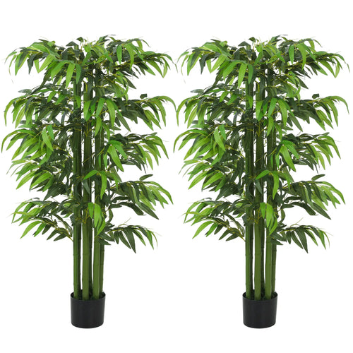 5.3ft Artificial Bamboo Tree Set Of 2, Indoor Fake Plant With Pot
