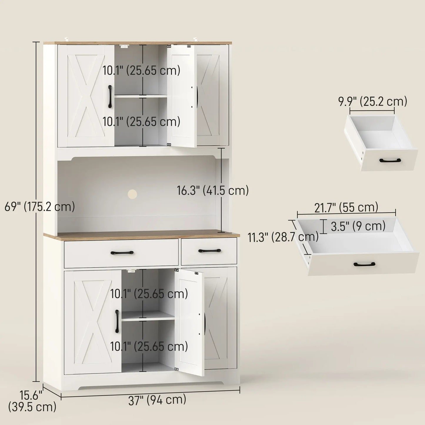 Tall Kitchen Pantry, 6 Doors, 2 Drawers, Adjustable Shelves, White Kitchen Pantry Cabinets at Gallery Canada