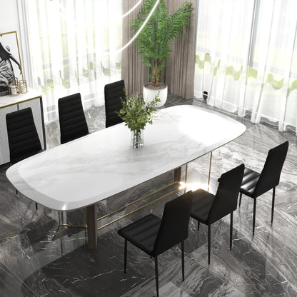 Modern PU Leather Dining Chairs, Set of 6, Metal Legs, Black