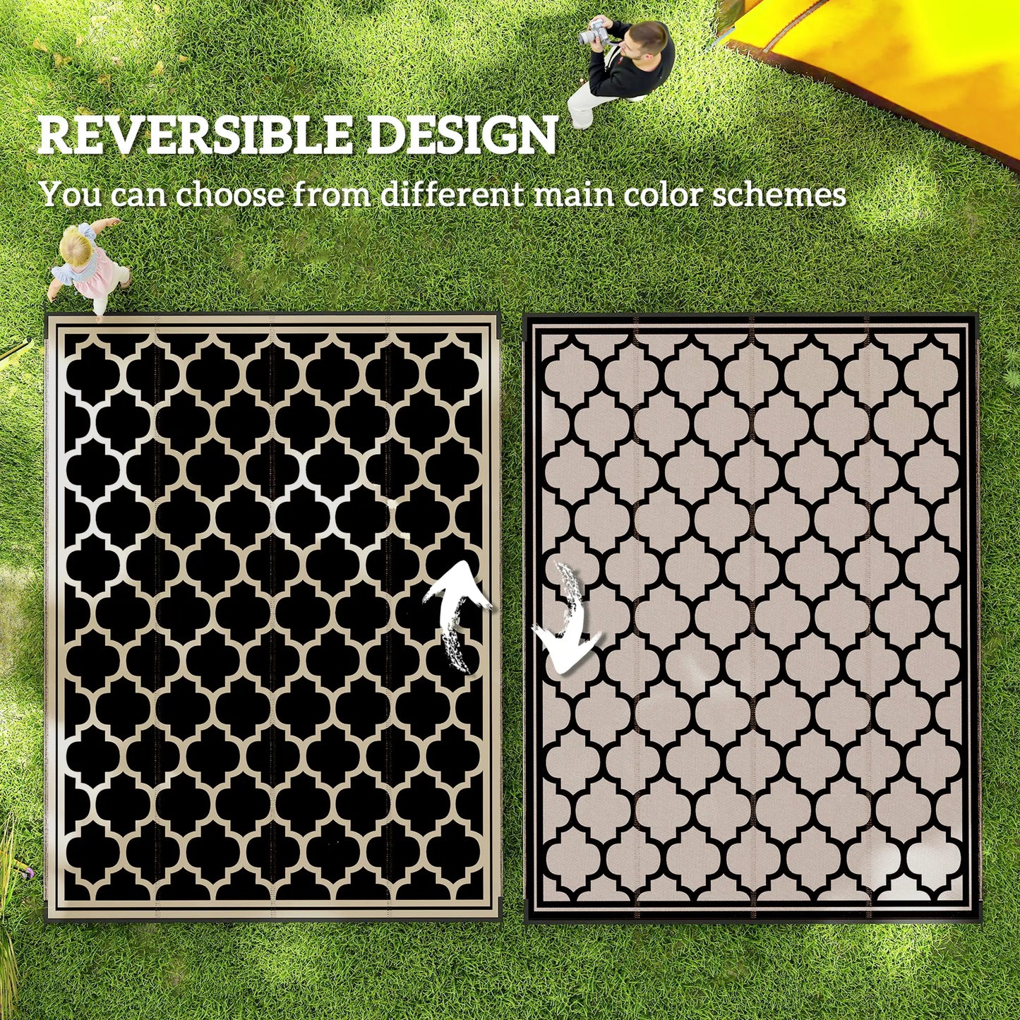 9'x12' Reversible Outdoor RV Rug, Patio Mat, Black Outdoor Reversible Rugs at Gallery Canada