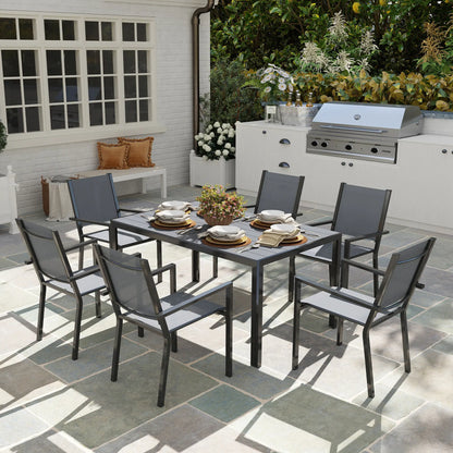 7-Piece Outdoor Dining Set, 6 Stackable Chairs, Rectangle Table, WPC Top Outdoor Dining Sets at Gallery Canada