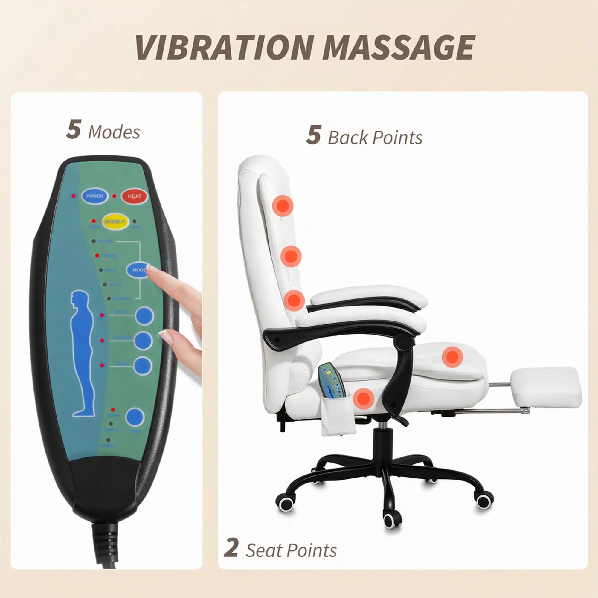 7-Point Vibrating Massage Chair, Reclining Office Chair With Footrest, White Massage Chairs at Gallery Canada