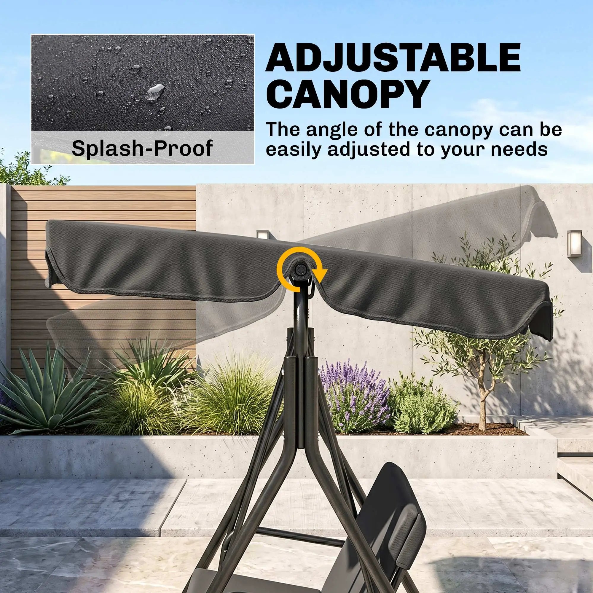 3-Seater Outdoor Porch Swing With Canopy, Black Patio Swings with Stand at Gallery Canada