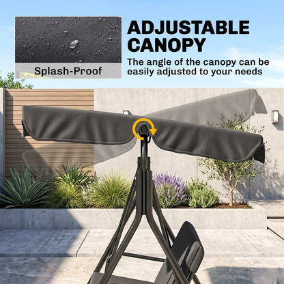 3-Seater Outdoor Porch Swing With Canopy, Black Patio Swings with Stand at Gallery Canada