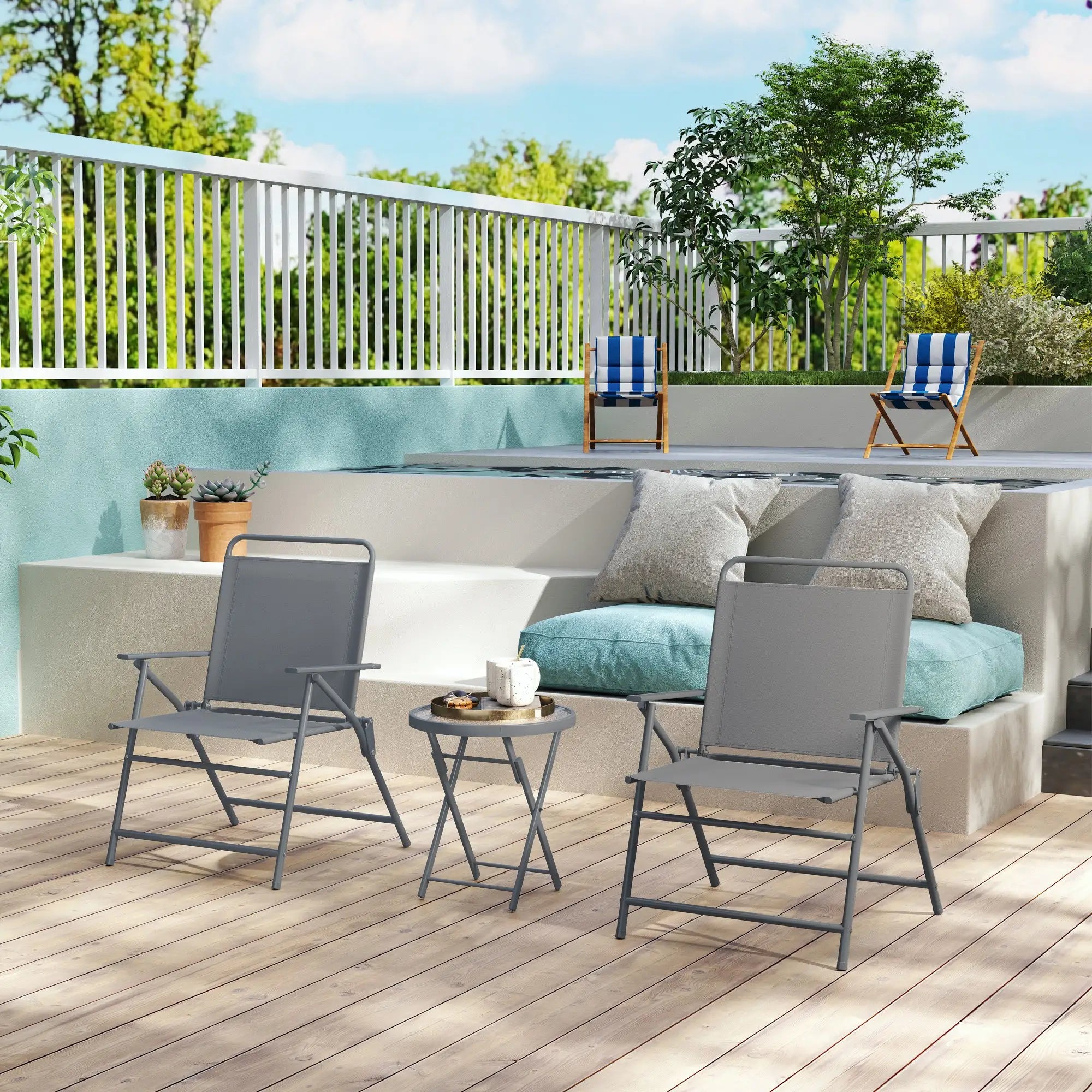3 Pc Outdoor Bistro Set, Folding Patio Table and Chairs, Tempered Glass Tabletop Bistro Sets at Gallery Canada