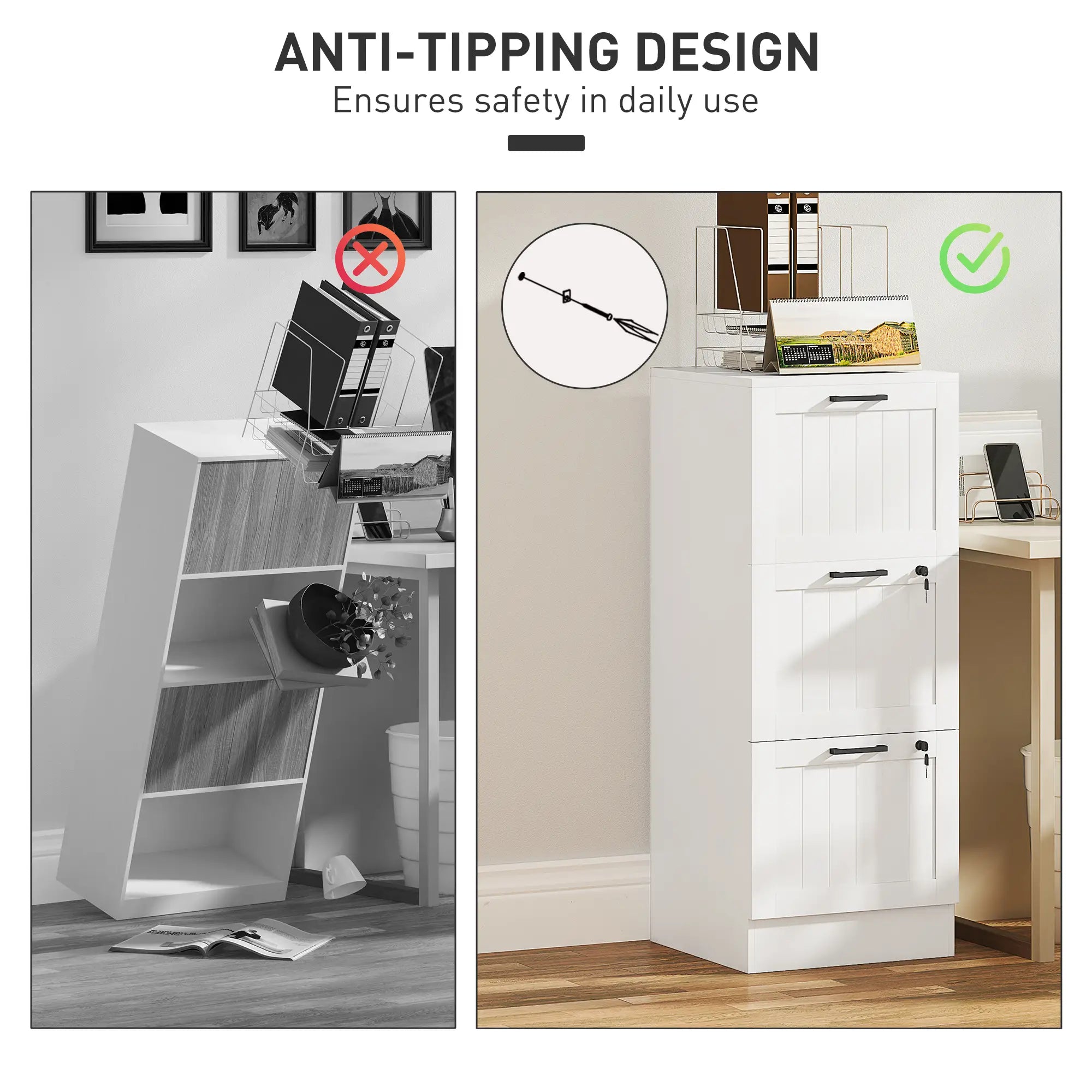 3 Drawer Filing Cabinet with Lock, Office Storage, A4 Letter Size, White Office Cabinets & Cupboards at Gallery Canada