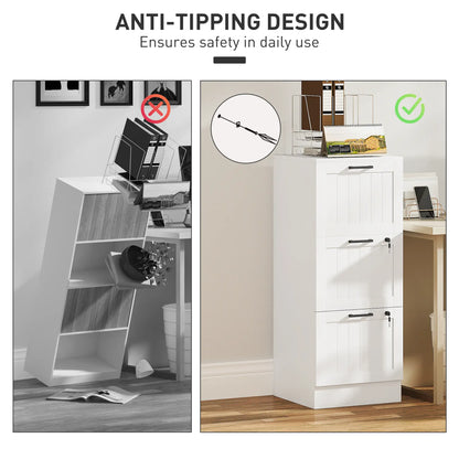 3 Drawer Filing Cabinet with Lock, Office Storage, A4 Letter Size, White Office Cabinets & Cupboards at Gallery Canada