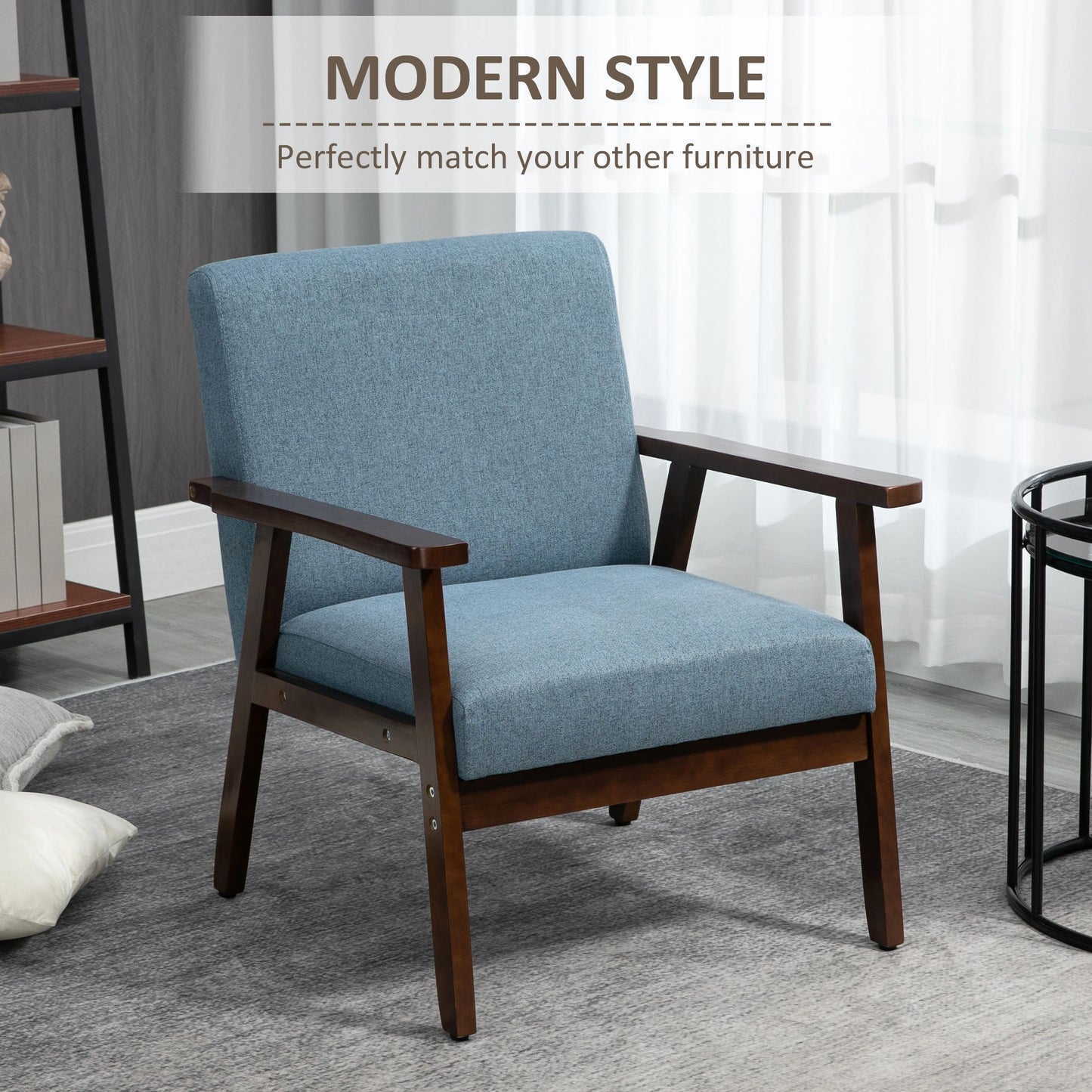Modern Accent Chair, Cushioned Seat, Upholstered Linen-Feel, Blue Accent Chairs at Gallery Canada