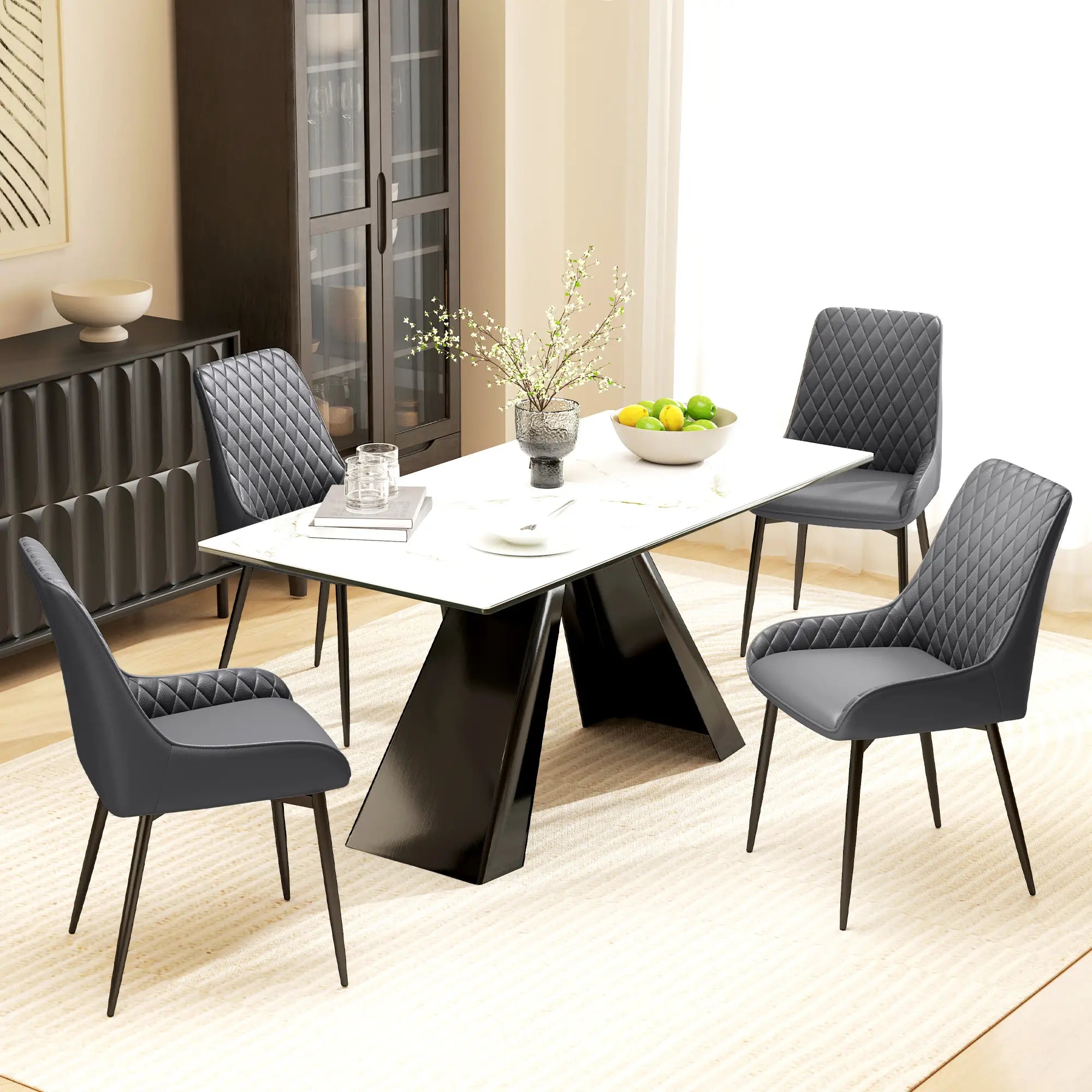 Modern Dining Chairs Set of 2, PU Leather, Metal Legs, Grey Bar Stools at Gallery Canada