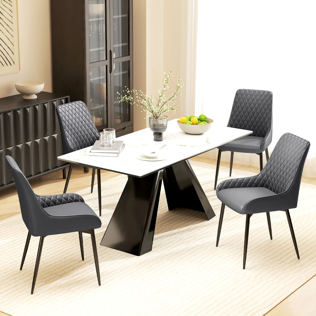 Modern Dining Chairs Set of 2, PU Leather, Metal Legs, Grey Bar Stools at Gallery Canada