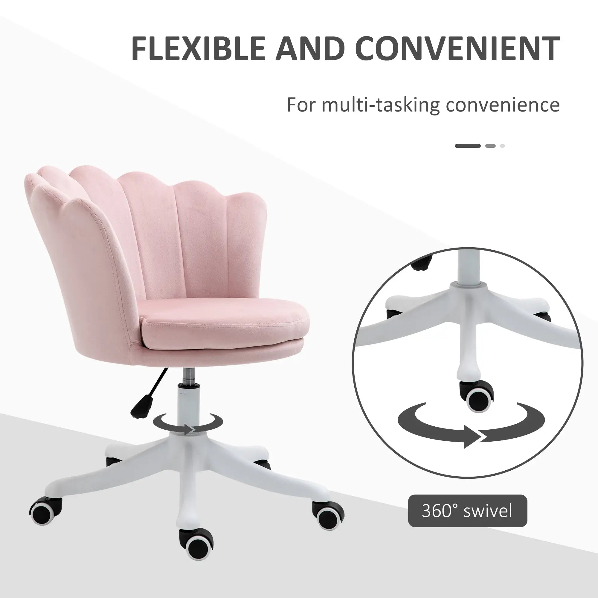 Adjustable Height Study Chair, Mid Back Velvet, Swivel Wheels, Pink Task Chairs at Gallery Canada