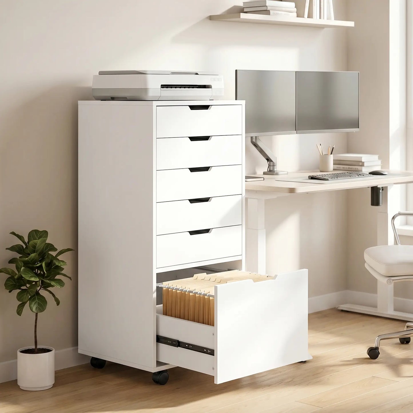 Mobile Printer Stand With 5 Drawers, White Office Cabinets & Cupboards at Gallery Canada