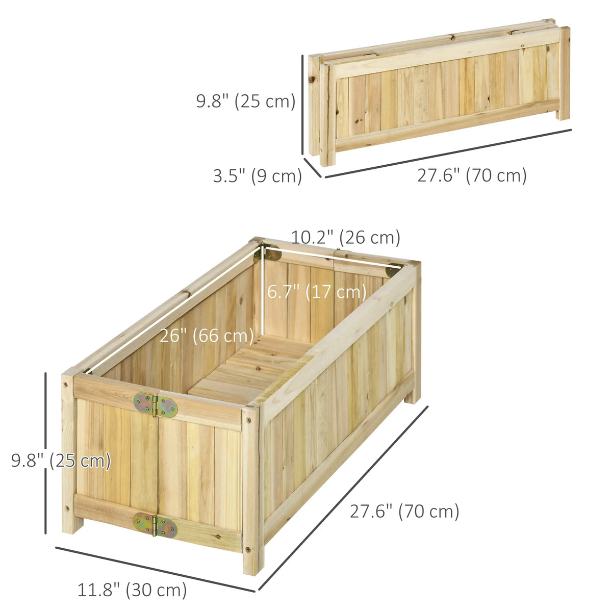 Foldable Elevated Planter Box, Wooden Raised Garden Bed, 27.5 x 11.75, Natural Wooden Planter Boxes at Gallery Canada