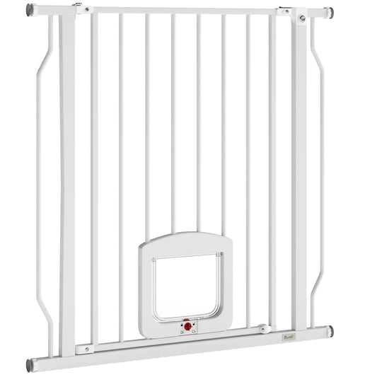 29.5-33.5" Adjustable Dog Gate with Cat Door, White Pet Gates White at Gallery Canada