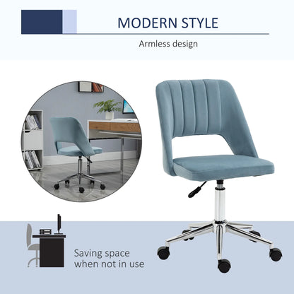 Mid Back Office Chair, Velvet Fabric, Swivel, Scallop Shape, Sky Blue Office Chairs at Gallery Canada