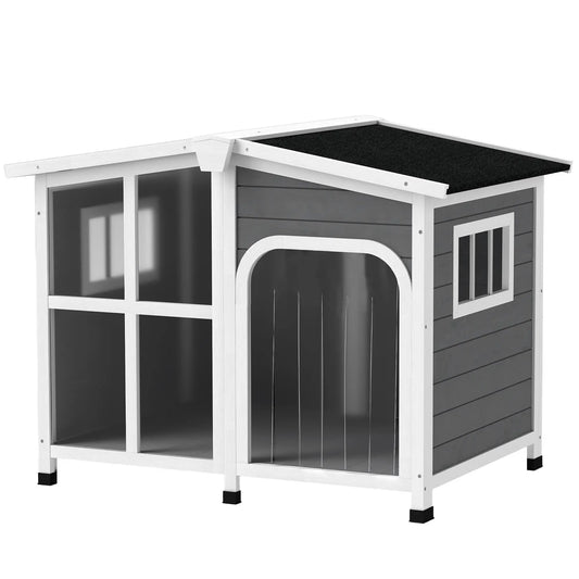 Wooden Dog House, Raised Kennel, Removable Bottom, Asphalt Roof, Dark Grey Houses, Kennels & Pens Dark Grey, White at Gallery Canada