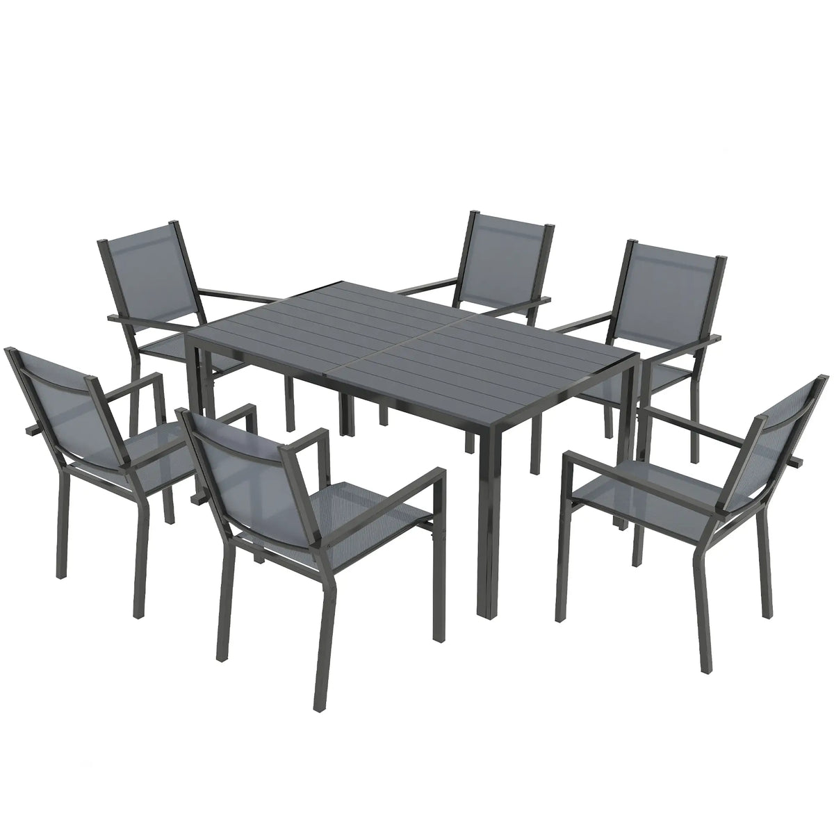 7-Piece Outdoor Dining Set, 6 Stackable Chairs, Rectangle Table, WPC Top Outdoor Dining Sets Grey at Gallery Canada