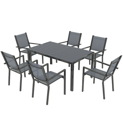 7-Piece Outdoor Dining Set, 6 Stackable Chairs, Rectangle Table, WPC Top Outdoor Dining Sets Grey at Gallery Canada