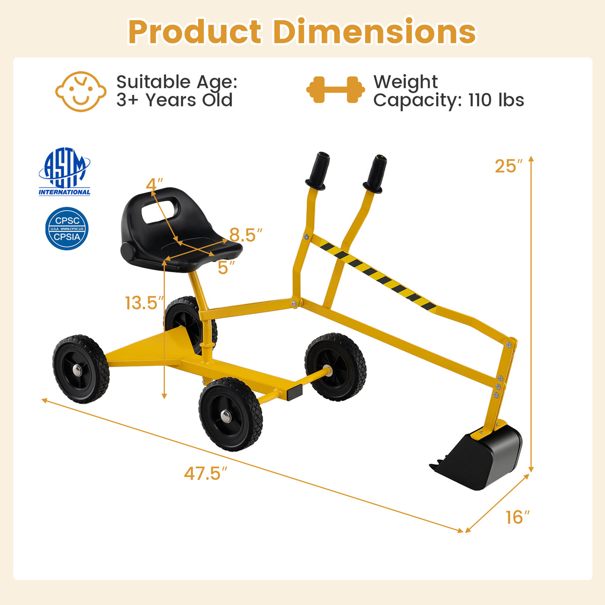 Kids Sand Digger Toy, 2-Handed Controls, Flexible Shovel, Yellow Sandboxes at Gallery Canada